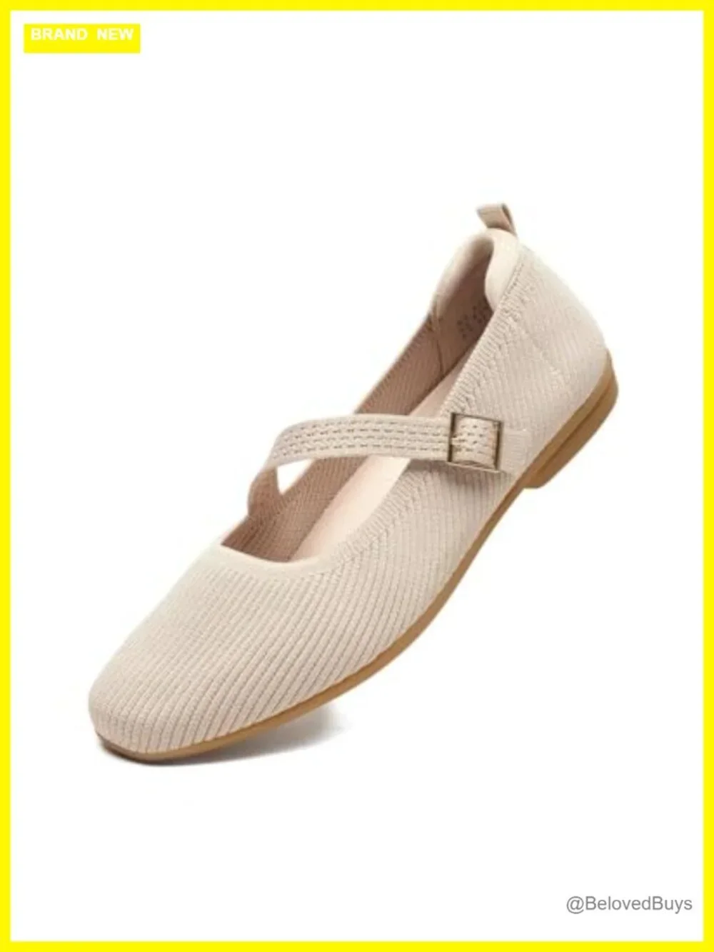 Knit Square Toe Mary Jane Ballet Flats with Strap Non-Slip Slip-on Shoes